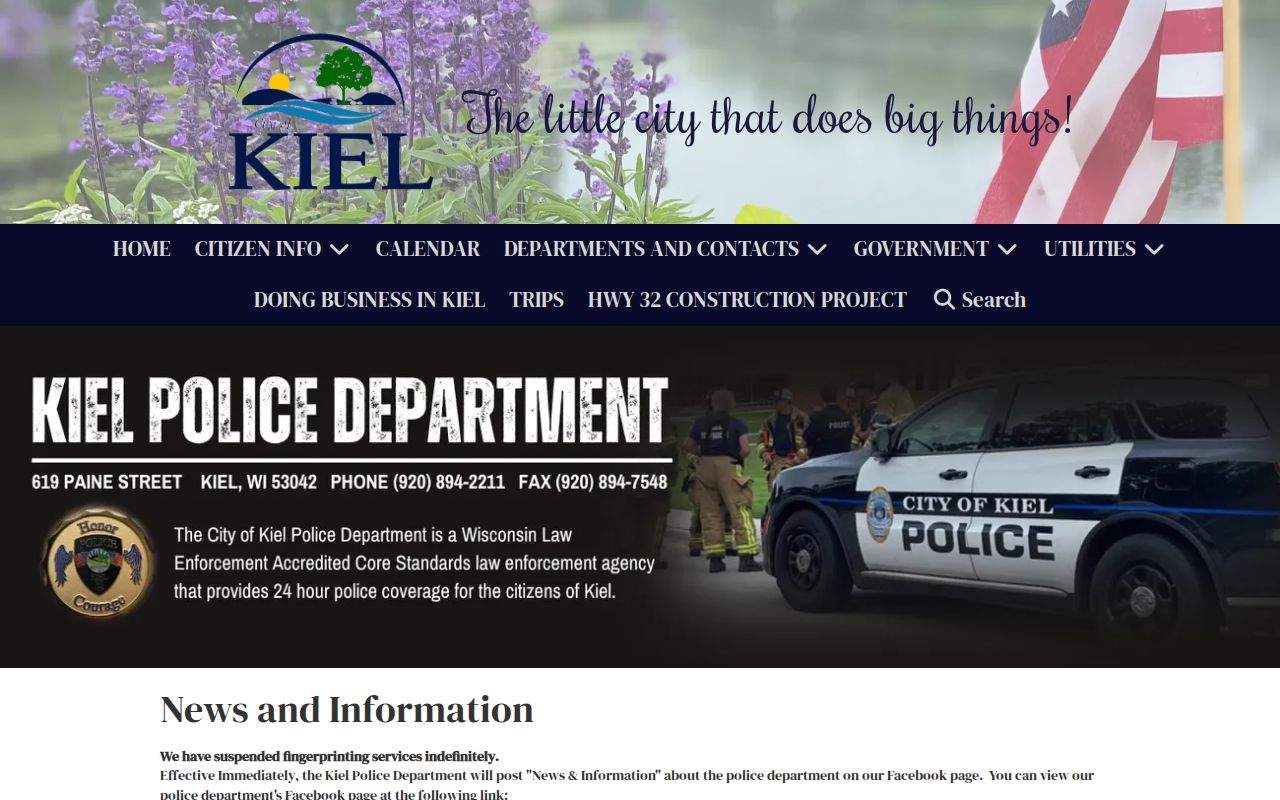 Kiel official police arrest and records information page