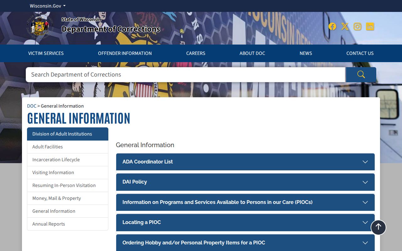 Wisconsin DOC offender record source relevant to Manitowoc County sentenced custody